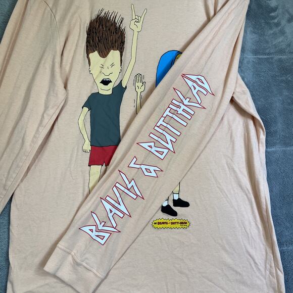 Beavis and Butt-Head Long Sleeve T-Shirt Adult Large Peach MTV 2018 Cotton Blend - Picture 5 of 10